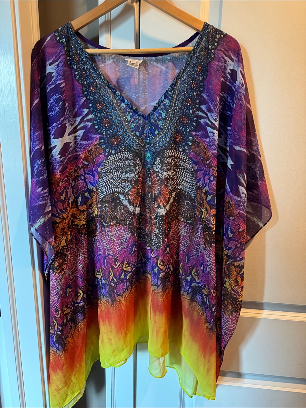 Vibrant Purple & Yellow Boho V-Neck Women's  swim cover up